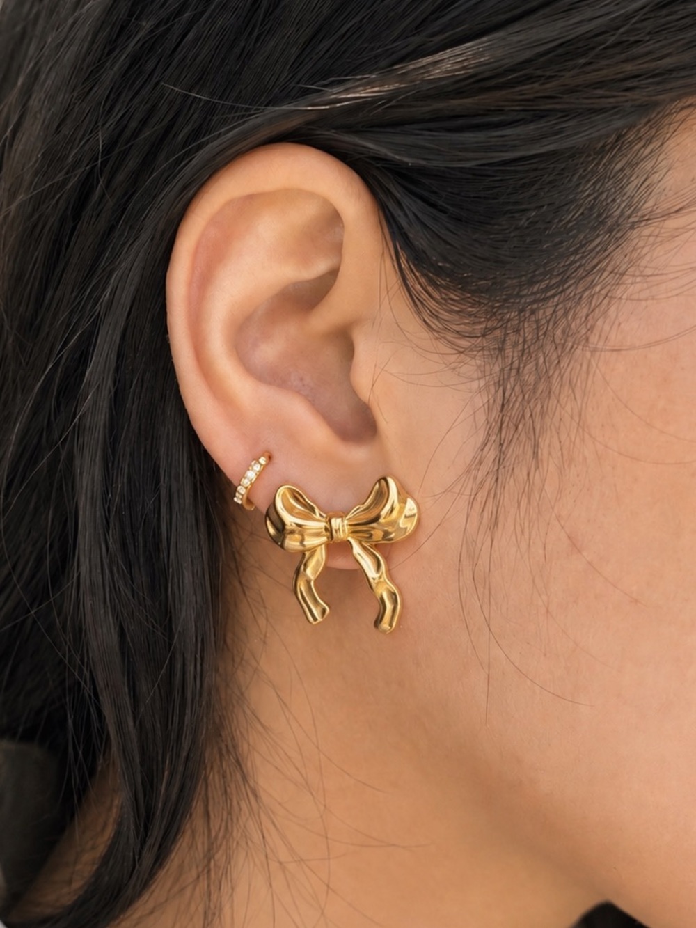 18K Gold Plated Statement Bow Ribbon Earrings